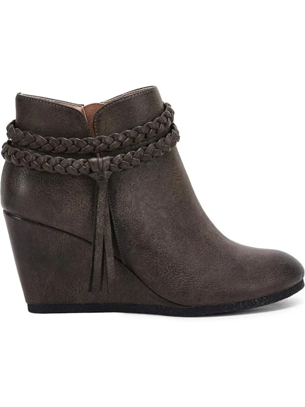 Women's Grey Braided Fringe Strap Western Heeled Fall Booties Dress Shoes